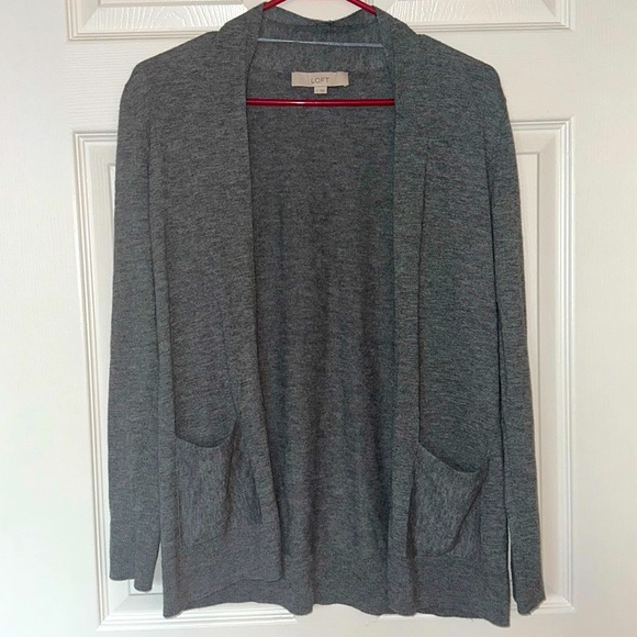 LOFT lightweight wool blend longline open cardigan with front pockets, EUC - Picture 2 of 12